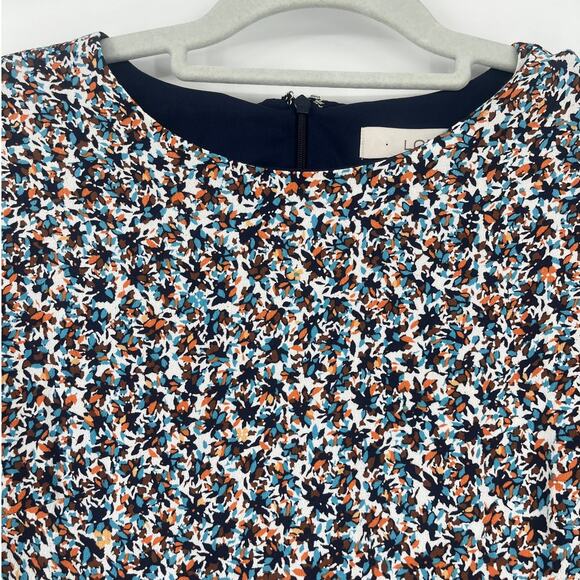 Loft Abstract Floral Midi Dress Sz 4 3/4 Sleeve Preppy Slit Work Cottage Fall - Picture 2 of 9